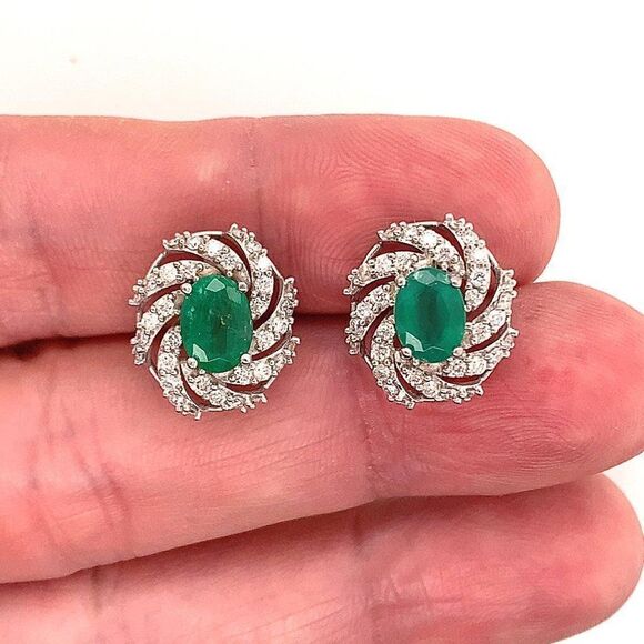 Diamond Emerald Earrings 14k W Gold 4.05 TCW Certified $6,950 018690 - Picture 12 of 13